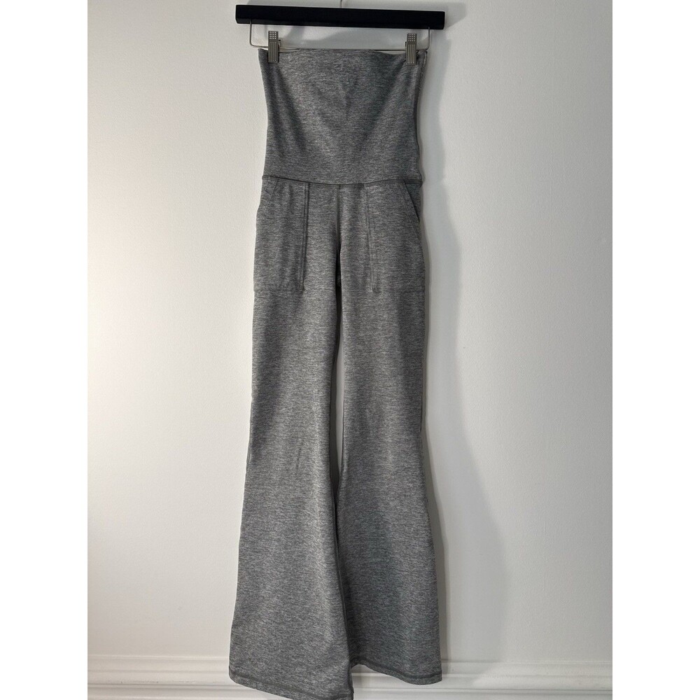 Aerie OFFLINE XS Gray Jumpsuit Strapless Wide Leg Stretch Lounge